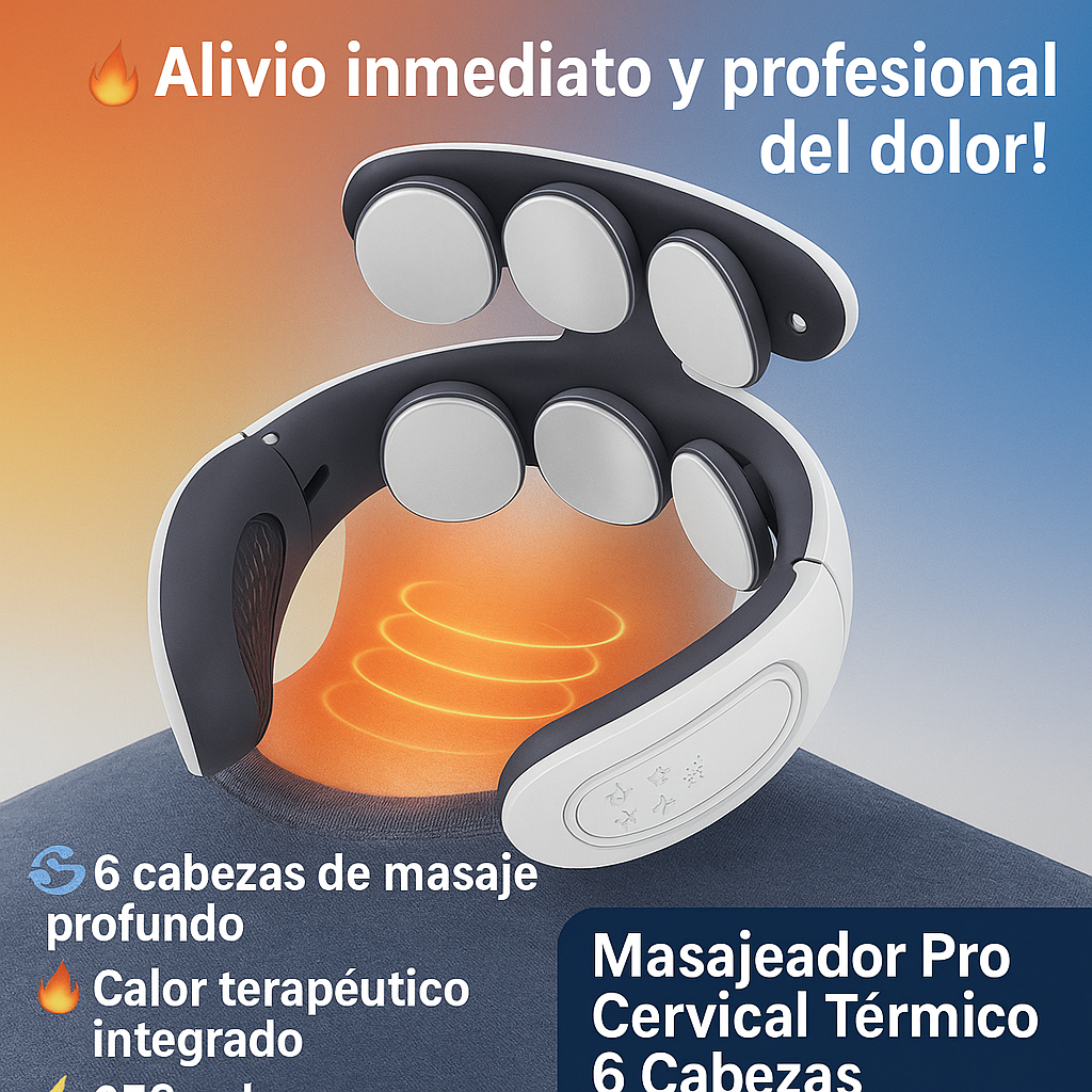 🔥 Masajeador Pro Cervical Térmico 6 Cabezas – Alivio Instantáneo y Profesional